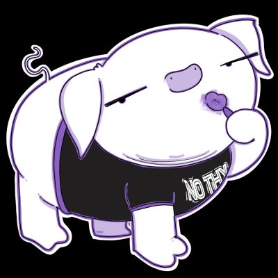 Pig wearing lipstick with a NO THX shirt